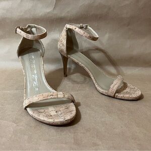 Stuart Weitzman | Nunaked Cork Mid-Heel Strap Sandals Nudist Heels Size 9.5